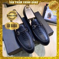[XẢ KHO]  Giày Lười Da Dập Vân Đà Điểu - Giầy Lười Nam - Chất Da Bò 100% - Đế Cao Su Đúc Nguyên Khối - Mã K1112