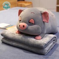 [XẢ KHO] Gối chăn văn phòng heo ngủ kèm chăn 2 trong 1 siêu mềm màu hồng, xám kích thước 50cm