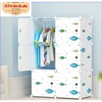 XẢ KHO 🍃MẪU BÁN CHẠY- Tủ nhựa quần áo lắp ghép 6 ô hình con cá Size sâu 47cm.