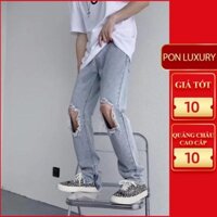 [xả kho] Quần jean ống suông nam khóa zip ống rách gối màu xanh nhạt đẹp mới hà nội hcm n114 Ponluxury