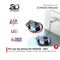 [XẢ KHO] Sạc Dự Phòng Mini Chính Hãng G03 Cho iPhone Samsung Xiaomi Oppo Huawei Tích Hợp 4 Cáp Sạc+Màn Led Pin 6000mAh