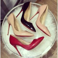 XẢ KHO SALE RẺ VÔ ĐỊCH Giày cao gót nhọn 10 phân đế đỏ da bóng mịn màu đỏ nude be đen hàng cao cấp ( Có Hộp)