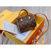 XẢ KHO SALE RẺ VÔ ĐỊCH Túi xách nữ đeo chéo túi  trống mini Hoa nâu viền nâu đậm hàng đẹp mềm