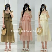 Xả kho - Set áo hai dây cánh tiên voan mềm kèm chân váy midi dáng dài, set đồ nữ đi biển, đi du lịch