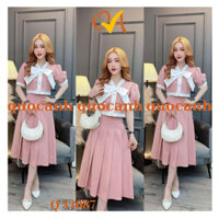 [XẢ KHO] Set Váy nữ tiểu thư Quocanh áo ngắn tay phồng có nơ phối chân váy dạo phố, công sở, dự tiệc