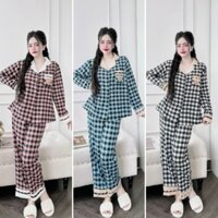 Xả Kho Thanh Lý Đồ Bộ Nữ Ngủ Tay Dài Cổ Sen Phối Viền Pyjama Bigsize 50-100kg Đồ Bộ Mặc Nhà