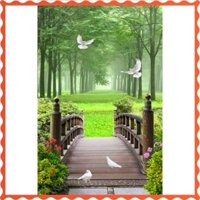 (XẢ KHO) Tranh dán tường khổ dọc HD Lối vào rừng cây xanh HZTU-Vol 2  (107) kim sa
