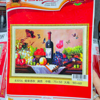 (XẢ KHO) Tranh thêu chữ thập hoa quả mâm ngũ quả 83056 75*50cm thêu kín