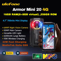 XẢ KHO Ulefone Armor Mini 20 4G | Up to 16GB RAM(8+8GB virtual) ,256GB ROM, 6200mAh, 4.7", 64MP Night Camera, Android 14, NFC, 33W Charging