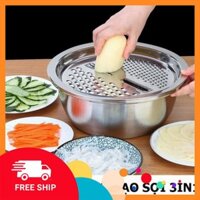 [XẢ KHO_FREESHIP]  Bộ Rổ Inox🍠 Kèm Nạo Rau Củ Inox 3 Chi Tiết🍠 Siêu Tiện Dụng