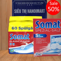 Xà phòng rửa bát Somat bột 960g Gel dành cho máy rửa bát chén + muối rửa chén somat 1.2kg + Nước làm bóng 750ml