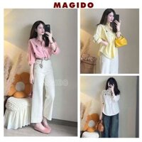 XẢ SỐC - Áo sơ mi dài tay thêu mickey gam màu dịu nhẹ, Áo khoác ngoài cổ bẻ xinh nhẹ nhàng - MAGIDO