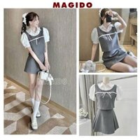 XẢ SỐC - Set áo ghile mix áo sơmi liền tay bèo kèm chân váy xếp ly thiết kế trẻ trung siêu hot - MAGIDO