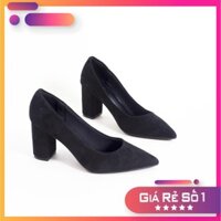 Xả Tết - Giày Cao Gót 7cm Đế Vuông Nhung Da Lộn Basic Pixie X382 - ; * _ ' "