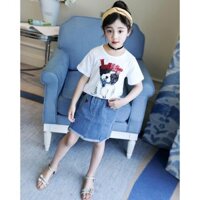 (xả) (thanh lý) Áo phông bé gái hình cún đính kim sa (Sz: 120 - 160)