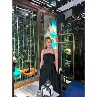 xả váy 2 dây tafta có túi, nơ ngực chất đẹp sang chảnh dáng dài, đi tiệc, kỉ yếu. eo dưới 70cm