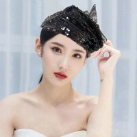 Xa Xa Cao Cấp Thoáng Khí Sợi Cá Quy Mô Đính Kim Sa Lấp Lánh Nửa Mũ Trùm Đầu Phong Cách Phương Tây Bao Tóc Trắng Băng Đô Công Chúa Mũ T189620250309