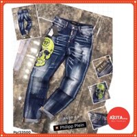 Xả 🔥 XẢ SALE Sale 🥑ｓốｃ | ĐẲNG CẤP |_ Quần bò biker nam đính đá đầu lâu màu xanh -- Siêu Đẹp M09 🥑 ⚡ . . : : ' 🔥