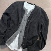 Xám Giả Hai Mảnh Dệt Kim Cardigan Áo Len Áo Khoác Nữ Thời Trang Cổ Tròn Phù Hợp Với K