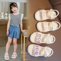 Xăng đan bé gái 3 tuổi -12 tuổi quai dán kẻ caro Sandal bé siêu nhẹ độn đế Dép quai hậu bé gái da mềm thoáng khí