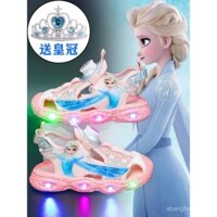 Xăng đan bít mũi bé gái giày công chúa Aisha mẫu mới mùa hè Giày phát sáng trẻ em giày nút xoay thể thao bé gái