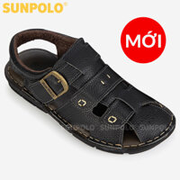 Xăng Đan Bít Mũi, Giày Sandal Nam Quai Ngang Da Bò Cao Cấp SUNPOLO SDA020 Đen - 40