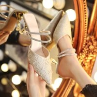 Xăng đan Cao Gót 3-5cm Mũi Nhọn Đính Đá Kim Cương Giả Thời Trang Cho Nữ