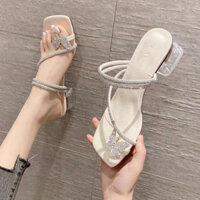 Xăng đan cao gót 3 phân Sandal quai dá xỏ ngón đính bướm gót mica trong cao 3cm (N48)