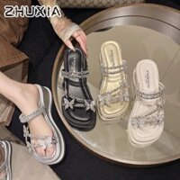 Xăng đan đế nêm trang trí bằng kim cương giả thời trang ZHUXIA cho mùa xuân