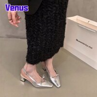 Xăng đan Gót Chunky Thanh Lịch Cho Nữ - Trang Phục Dự Tiệc Thoải Mái, Đế Cao Su, Bạc & Đen Tùy Chọn