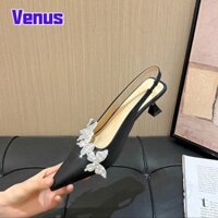 Xăng đan mũi nhọn màu hồng thanh lịch Giày mùa hè gót thấp