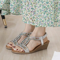 Xăng đan nêm nữ phong cách Pháp kim cương giả mở mũi chống thấm nước nền tảng mua sắm văn phòng dép đế dày đa năng