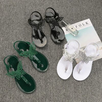 Xăng đan Nhựa mẫu mới cho nữ mùa hè đế bệt xỏ ngón màu Kẹo cao gót bằng nhựa hoa Giày Nữ Giày đi biển thạch