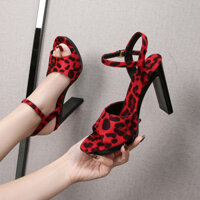 Xăng đan Nữ Da Báo Giày Cao Gót 4.5 Inch