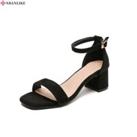Xăng đan Nữ NBANLIKE, Xăng đan Cao Gót Phong Cách Pháp Mùa Hè, Dây Da Lộn Thông Thường Giày Cao Gót Thanh Lịch Ngoài Trời