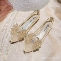 Xăng đan thoáng khí mùa hè phong cách Hàn Quốc Giày nữ đế bệt đế mềm giày một lớp nơ bướm mẫu mới Giày bệt mũi nhọn sợi lưới nữ