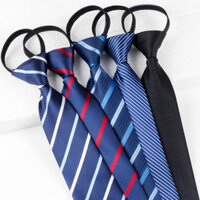 Xanh Navy Sọc Lười 7cm Zip Tie Nút Thắt Miễn Phí Đầm Đồng Phục Công Sở Thắt Lưng Nam