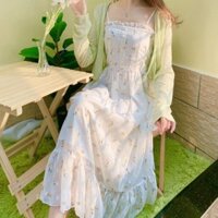 Xanh Nhỏ Tươi Mùa Xuân Sling Đầm Hoa Mori Phong Cách Pháp Bellflower Váy Dài Nữ 2024 Phù Hợp Với 3.13