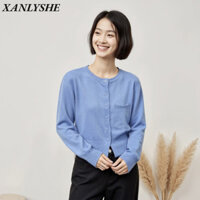XANLYSHE Áo len nữ cardigan Hàn Quốc thắt lưng cổ tròn áo khoác dệt kim ngắn