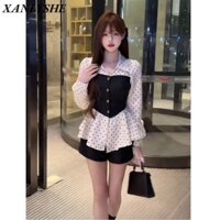 XANLYSHE Áo Polo Pháp Cổ Chấm Bi Áo Sơ Mi Nữ Tính Khí Eo Kiểm Soát Hàng Đầu