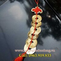 Xâu tiền lục đế, xâu tiền phong thủy, tiền xu bằng đồng, tiền xu bằng đồng vàng mạ vàng 24k