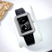 Xcer Tựa Chanel |Nữ Giới |Mặt Chữ Nhật |Đính Đá |Silver |Dây Da Đen |Máy Pin (Quartz) |Size 28mm