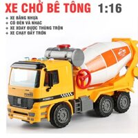 Xe bồn chở bê tông tỉ lệ 1:16 xe bằng nhựa có âm thanh và đèn có tay quay đồ chơi trẻ em