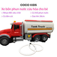 Xe bồn chở nước cứu hỏa, có thể phun nước, có đèn, có nhạc, chạy đà, Xe bồn chở nước mô hình to xịn