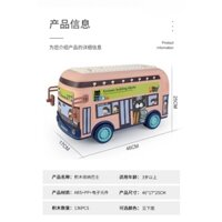 Xe buýt zoo chuyển động có nhạc, đèn sáng, đựng bộ đồ chơi lego lắp ráp động vật hươu cao cổ, gấu, hổ, quà tặng cho bé