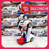 Xe cảnh sát biến hình siêu nhân 2in1 có đèn và nhạc, đồ chơi robot an toàn cho bé - Burin Store