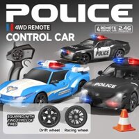 Xe cảnh sát tốc độ cao điều khiển từ xa Drift RC, có đèn có nhạc, điều khiển 2,4g kèm pin sạc