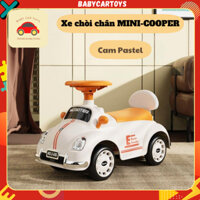 Xe chòi chân ô tô kiểu dáng xe cổ Mini Cooper, màu pastel - Xe chòi chân kiểu xe lửa có nhạc và đèn [SHIP HỎA TỐC HCM]