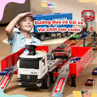 Xe Container Đồ Chơi Chứa Mô Hình Bãi Đỗ Xe Ô Tô, Oto Đồ Chơi Kết Hợp Đường Đua Có Nhạc Và Đèn Cho Bé - Đồ Chơi MIKABI