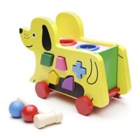 Xe cún kéo thả hình đập bóng. Đồ chơi gỗ an toàn cho bé trai năng động.